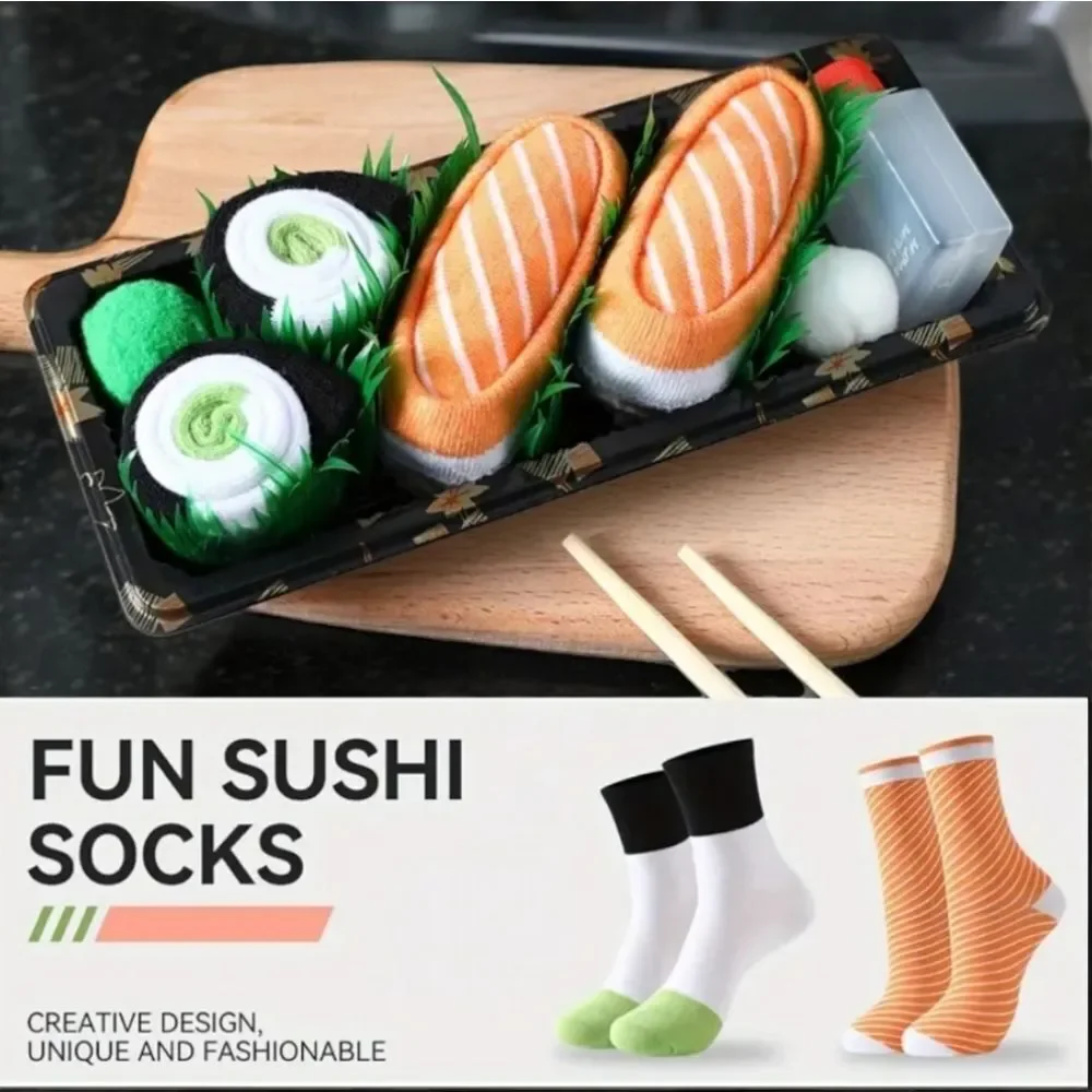 Sushi Socks Gift Box 2 Pair Novelty Foodie Gift Funny Unisex NWT Quirky Creative